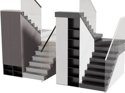 现代玻璃扶手转角楼梯3d模型 现代玻璃扶手转角楼梯