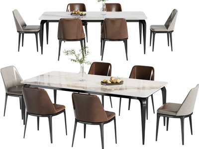 现代长方形餐桌椅组合