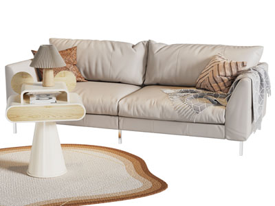 现代双人沙发 边几3d模型 现代双人沙发 边几