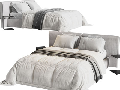 现代布艺双人床 床头几