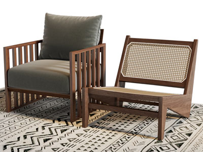 侘寂风实木边框的休闲椅子 地毯