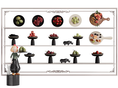 现代梨 苹果 桃子 草莓水果食物果盘