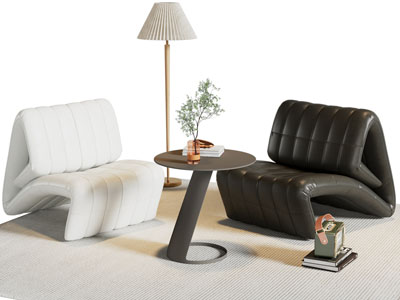 现代休闲椅子 边几 落地灯