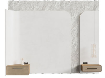 侘寂风床头背景墙 床头柜