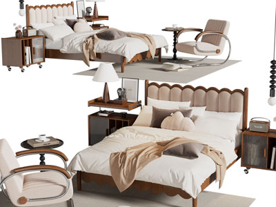 现代双人床、床头柜