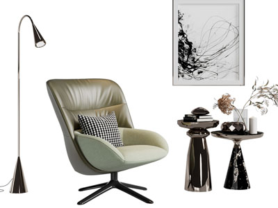 现代休闲椅子 边几角几 落地灯