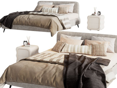 现代布艺双人床、床头柜