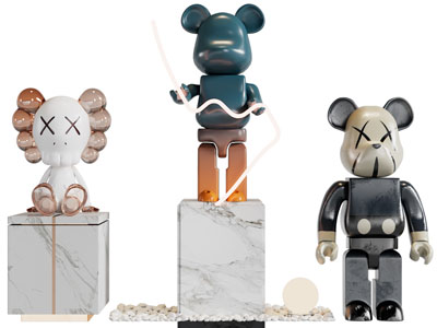 现代暴力熊 Kaws公仔雕塑雕刻摆件组合3d模型 现代暴力熊 Kaws公仔雕塑雕刻摆件组合