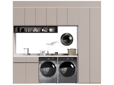 现代阳台洗衣机 烘干机收纳柜