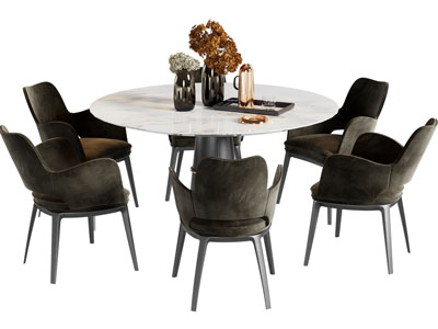 现代大理石圆形餐桌椅组合