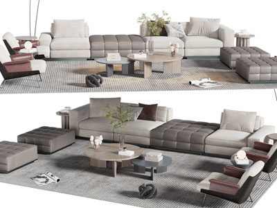 现代多人沙发 休闲椅子 沙发凳和茶几组合
