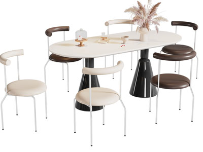 现代椭圆形餐桌椅组合