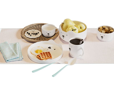 现代小熊图案的碗盘餐具水果食物