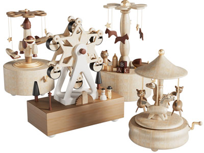 现代儿童木质旋转木马玩具摆件