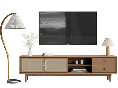 北欧电视柜、电视机、落地灯