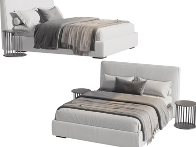 现代布艺双人床 床头几