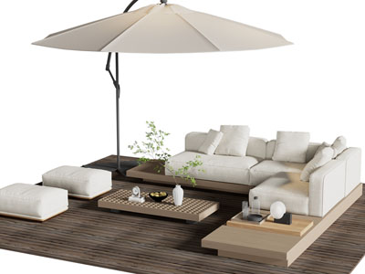 现代庭院遮阳伞 转角多人沙发和和茶几组合
