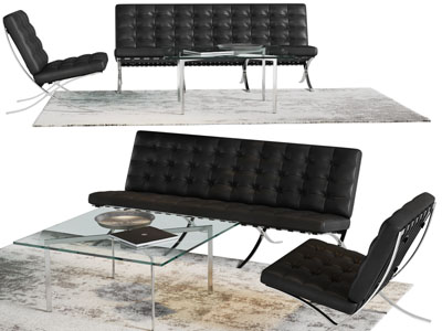 现代多人沙发、休闲椅子和茶几组合