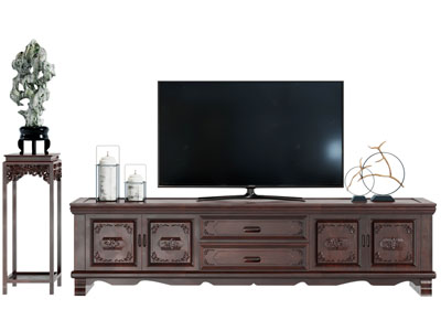 新中式实木雕花电视柜 花架盆景摆件