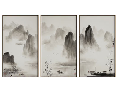 新中式水墨山水装饰挂画3d模型 新中式水墨山水装饰挂画