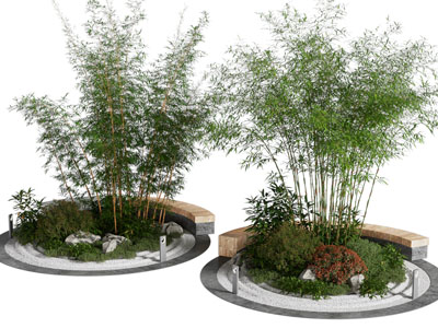 现代圆形花坛竹子、花草花卉景观园艺小品