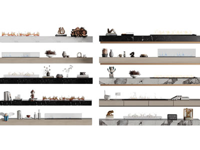 现代大理石装饰壁炉的电视柜