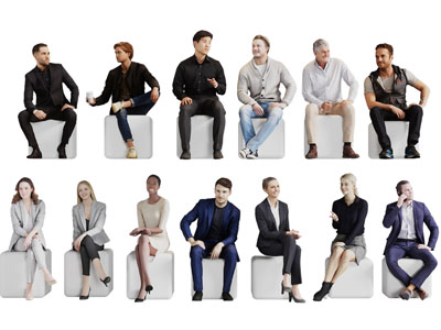 现代不同坐姿的男人、女人 多人人物3d模型 现代不同坐姿的男人、女人 多人人物