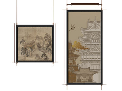 新中式亭台楼阁装饰挂画3d模型 新中式亭台楼阁装饰挂画