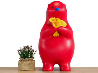 现代捧着花朵的小熊雕塑雕刻摆件3d模型 现代捧着花朵的小熊雕塑雕刻摆件