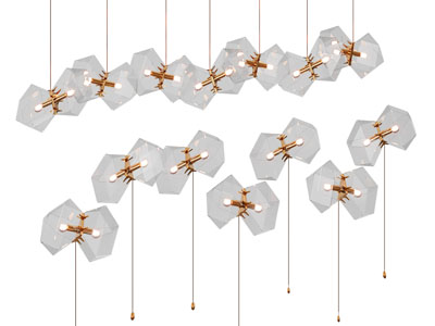 现代轻奢多边形玻璃灯罩吊灯