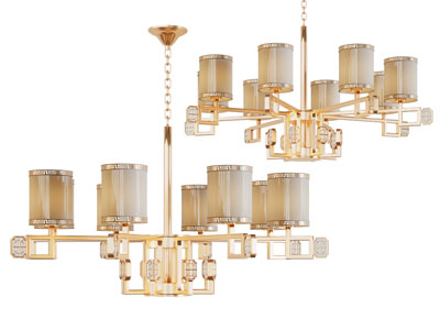 新中式花纹柱形灯罩吊灯