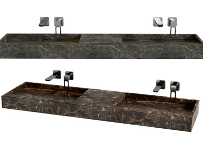 现代大理石简易双盆洗手台、洗手池