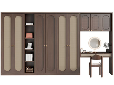 侘寂风带梳妆台的衣柜组合3d模型 侘寂风带梳妆台的衣柜组合
