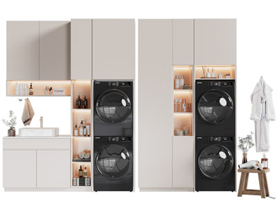 现代阳台洗衣机烘干机收纳柜