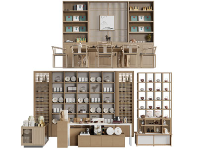 新中式实木茶桌椅组合、装饰柜