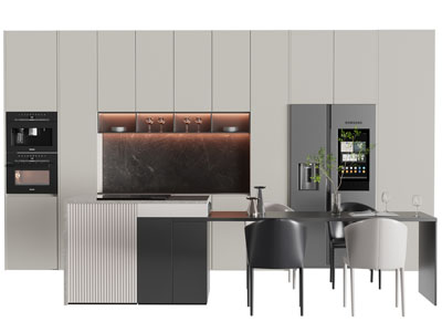 现代整体橱柜、岛台餐桌椅组合