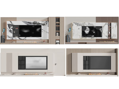 现代电视背景墙3d模型 现代电视背景墙