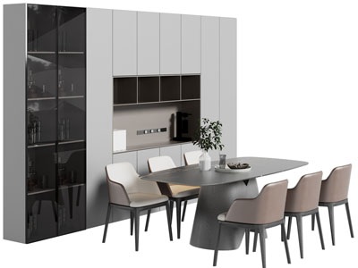 现代酒柜、餐桌椅组合
