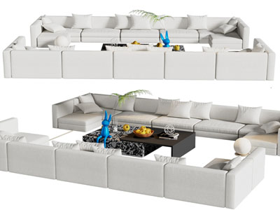 现代布艺多人沙发、茶几组合