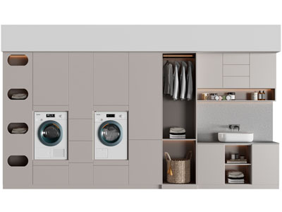 现代嵌入洗衣机烘干机的洗衣柜
