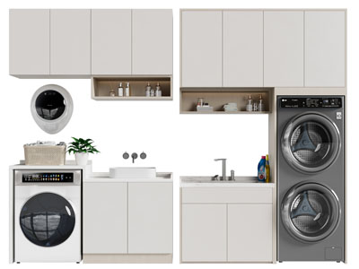 现代阳台洗衣机烘干机收纳柜