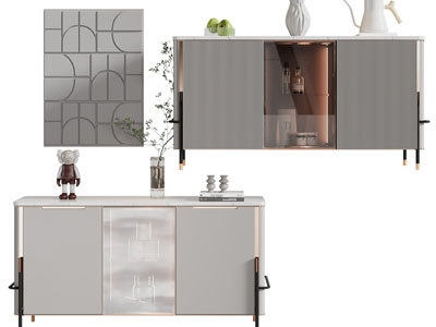 现代玻璃柜门的餐边柜