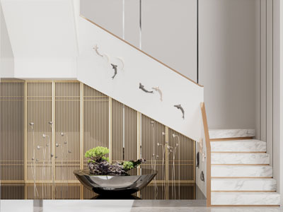 新中式楼梯间景观园艺小品