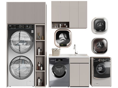 现代洗衣机、烘干机收纳柜
