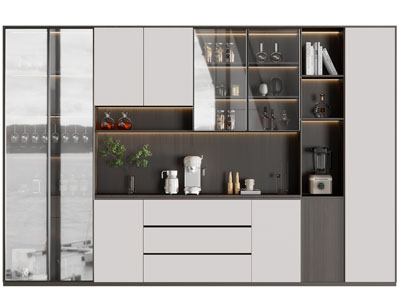 现代玻璃柜门的酒柜