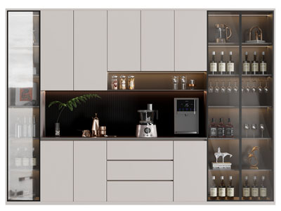 现代玻璃柜门的酒柜