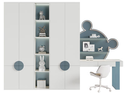 现代儿童衣柜书桌椅组合3d模型 现代儿童衣柜书桌椅组合