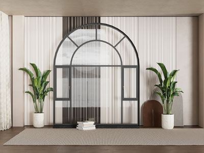 法式拱形玻璃平开窗户