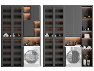 北欧百叶柜门的洗衣机收纳柜