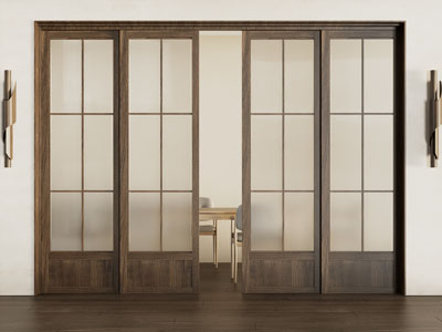 侘寂风实木框玻璃推拉门